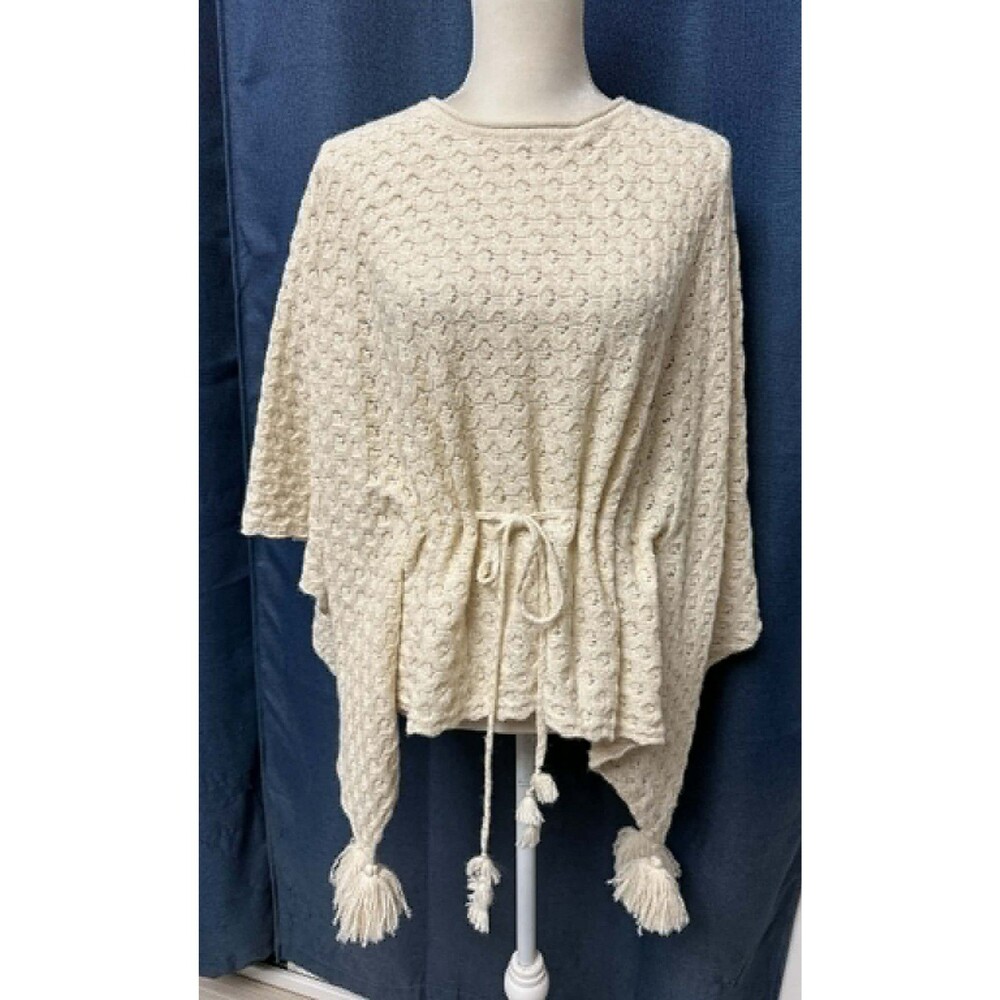 NEW Shupaca One Size 100% Alpaca Cream Sweater Caplet Peruvian Tassels Ties Boho